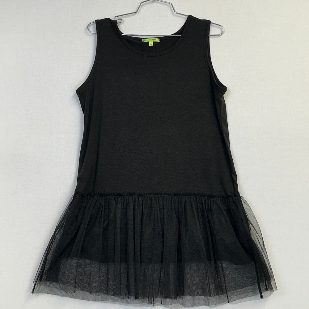 Trisha Tyler Drop Waist Tulle Hem Sleeveless Dress Black Women's Size S